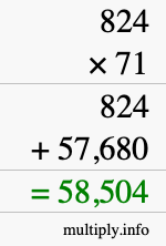 How to calculate 824 times 71 using long multiplication
