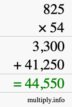 How to calculate 825 times 54 using long multiplication