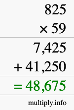 How to calculate 825 times 59 using long multiplication