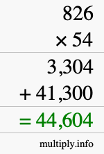 How to calculate 826 times 54 using long multiplication