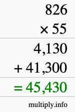 How to calculate 826 times 55 using long multiplication