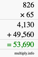 How to calculate 826 times 65 using long multiplication