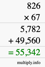 How to calculate 826 times 67 using long multiplication