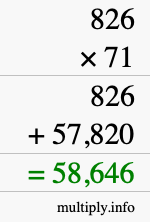 How to calculate 826 times 71 using long multiplication