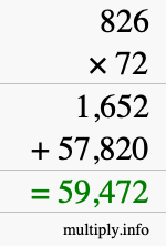 How to calculate 826 times 72 using long multiplication