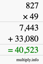 How to calculate 827 times 49 using long multiplication
