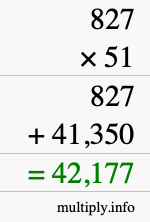 How to calculate 827 times 51 using long multiplication