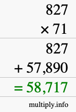 How to calculate 827 times 71 using long multiplication