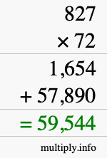 How to calculate 827 times 72 using long multiplication