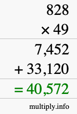 How to calculate 828 times 49 using long multiplication