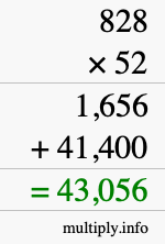 How to calculate 828 times 52 using long multiplication