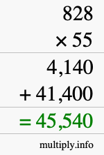 How to calculate 828 times 55 using long multiplication