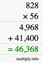How to calculate 828 times 56 using long multiplication