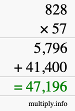 How to calculate 828 times 57 using long multiplication