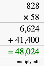 How to calculate 828 times 58 using long multiplication