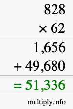 How to calculate 828 times 62 using long multiplication How to calculate 828 times 62 using long multiplication