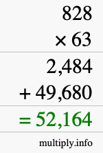 How to calculate 828 times 63 using long multiplication