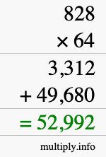 How to calculate 828 times 64 using long multiplication