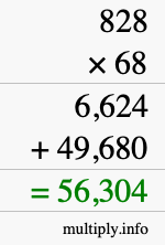 How to calculate 828 times 68 using long multiplication