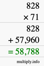 How to calculate 828 times 71 using long multiplication
