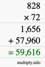 How to calculate 828 times 72 using long multiplication