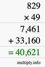 How to calculate 829 times 49 using long multiplication
