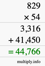 How to calculate 829 times 54 using long multiplication