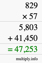 How to calculate 829 times 57 using long multiplication
