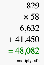 How to calculate 829 times 58 using long multiplication