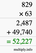How to calculate 829 times 63 using long multiplication
