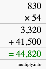 How to calculate 830 times 54 using long multiplication