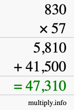 How to calculate 830 times 57 using long multiplication How to calculate 830 times 57 using long multiplication
