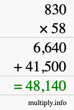 How to calculate 830 times 58 using long multiplication