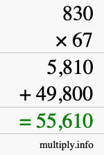 How to calculate 830 times 67 using long multiplication
