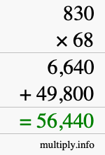 How to calculate 830 times 68 using long multiplication