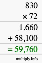 How to calculate 830 times 72 using long multiplication
