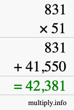 How to calculate 831 times 51 using long multiplication
