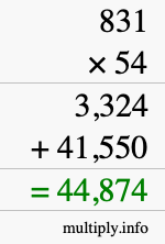 How to calculate 831 times 54 using long multiplication