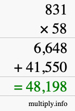 How to calculate 831 times 58 using long multiplication