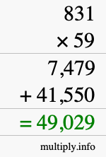 How to calculate 831 times 59 using long multiplication
