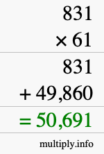 How to calculate 831 times 61 using long multiplication