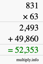How to calculate 831 times 63 using long multiplication