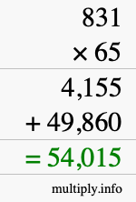 How to calculate 831 times 65 using long multiplication