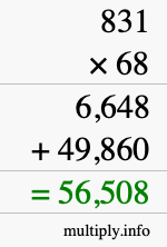 How to calculate 831 times 68 using long multiplication