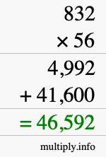 How to calculate 832 times 56 using long multiplication