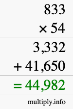 How to calculate 833 times 54 using long multiplication