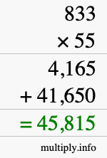 How to calculate 833 times 55 using long multiplication