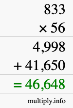 How to calculate 833 times 56 using long multiplication