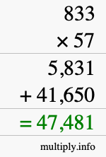 How to calculate 833 times 57 using long multiplication