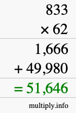 How to calculate 833 times 62 using long multiplication